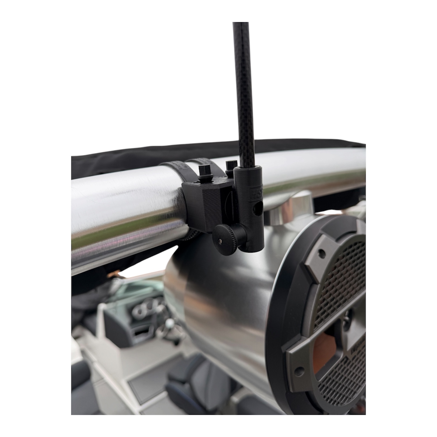 Black HSF 360 AnyTube™ Mount installed on a boat tower